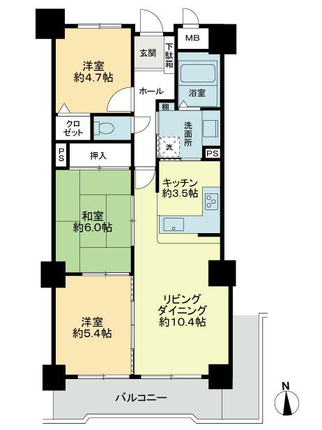 Floor plan. 3LDK, Price 12.8 million yen, Occupied area 70.62 sq m , Balcony area 70.62 sq m 3LDK