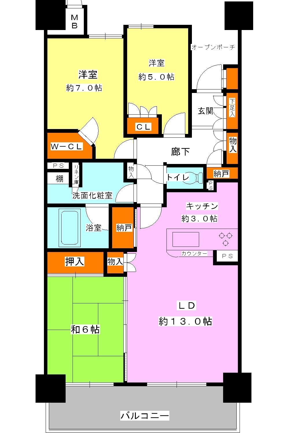 Floor plan. 3LDK, Price 24,800,000 yen, Occupied area 83.53 sq m , Balcony area 11.56 sq m