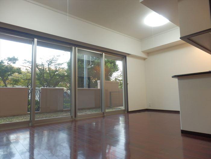 Living. The south-facing living room contains the bright light from the four windows.