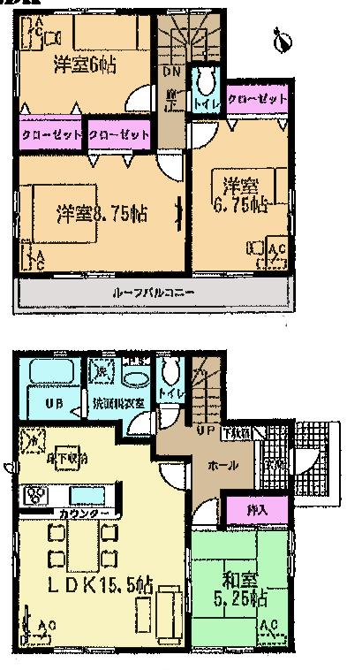 Floor plan. (Building 2), Price 36,900,000 yen, 4LDK, Land area 168.74 sq m , Building area 99.38 sq m