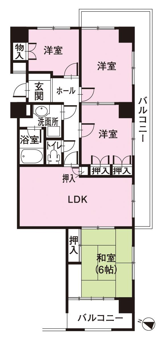 Floor plan. 4LDK, Price 6 million yen, Footprint 70.1 sq m , Balcony area 19.51 sq m