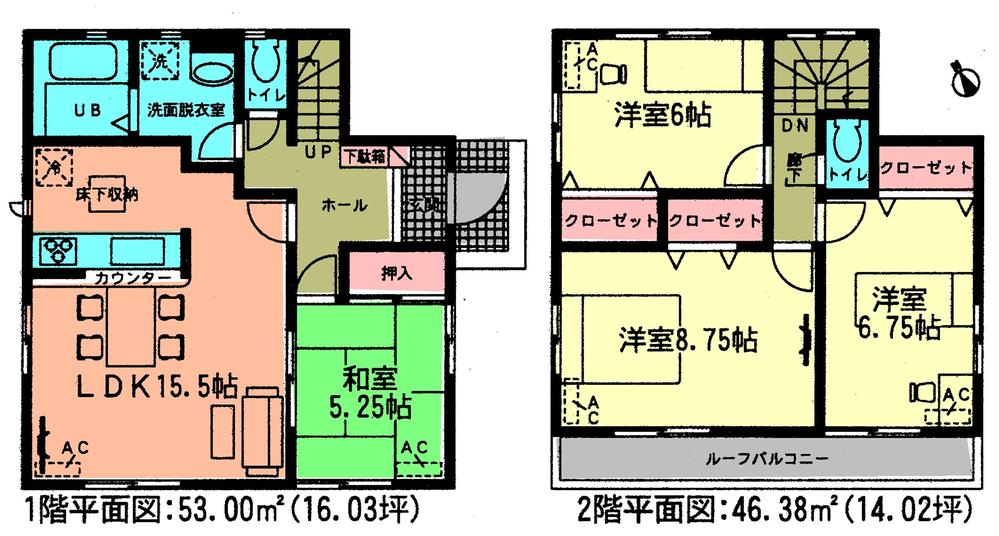 Floor plan. (Building 2), Price 36,900,000 yen, 4LDK, Land area 168.74 sq m , Building area 99.38 sq m