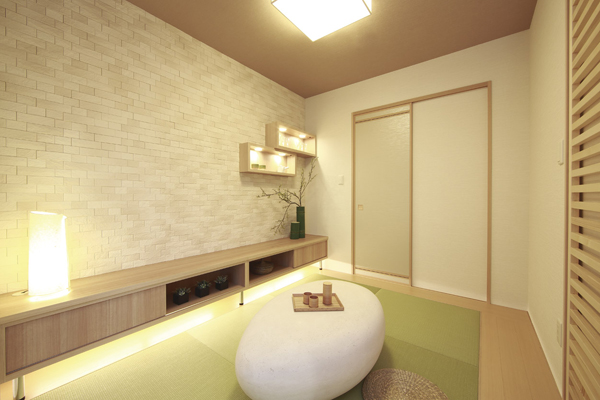 Interior.  [Japanese-style room] Japanese-style living ・ Design with an emphasis on relationships with dining. If you open the sliding door, You can use in the living room and integral (C type model room)