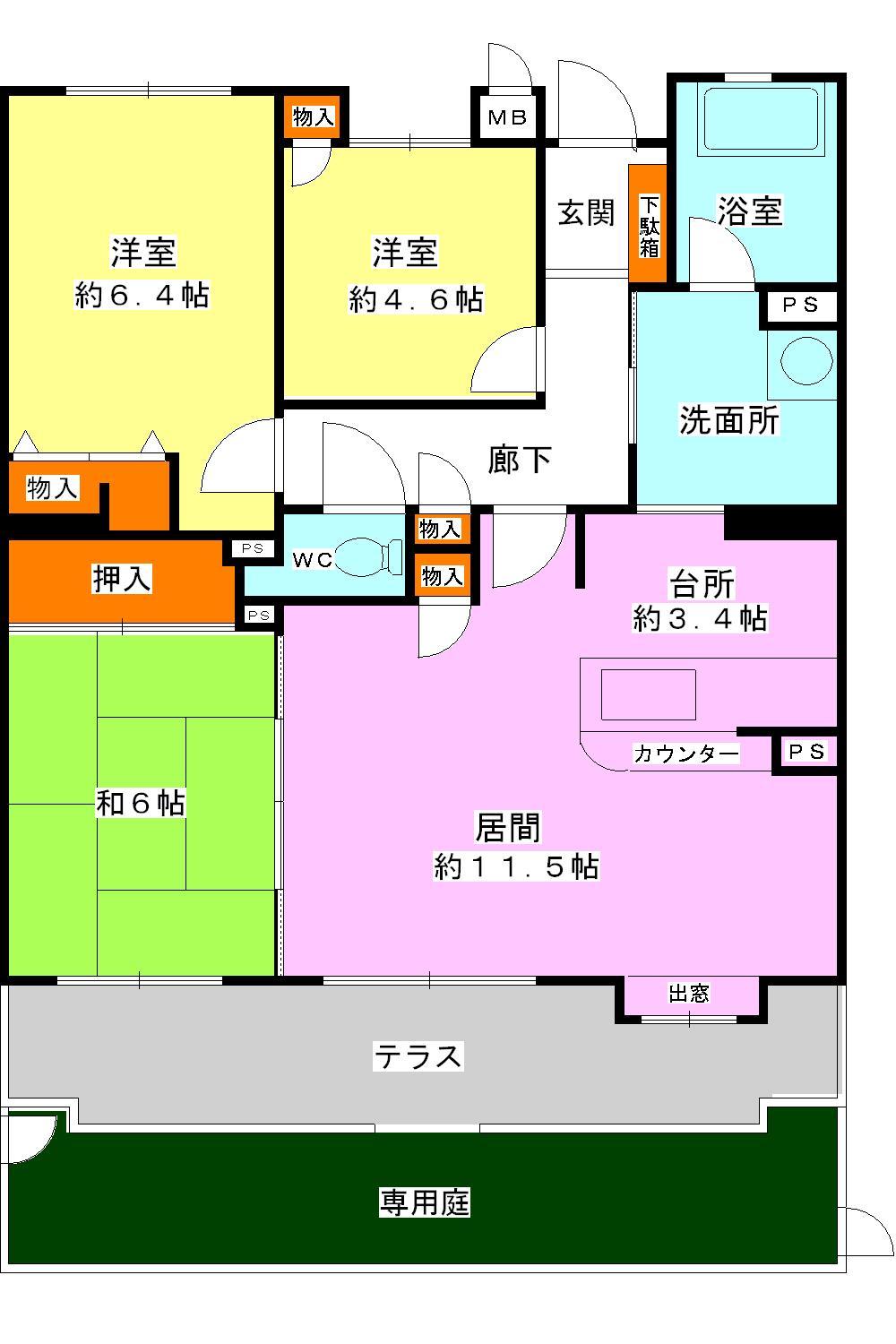 Floor plan. 3LDK, Price 12.9 million yen, Occupied area 67.85 sq m , Balcony area 12.1 sq m