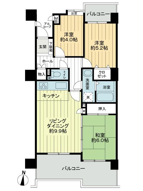 Floor plan. 3LDK, Price 10.5 million yen, Occupied area 66.02 sq m , Balcony area 16.1 sq m