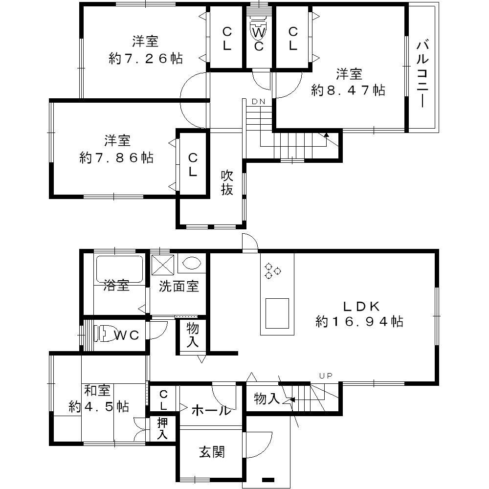Floor plan. 34,800,000 yen, 4LDK, Land area 166.07 sq m , Building area 116 sq m