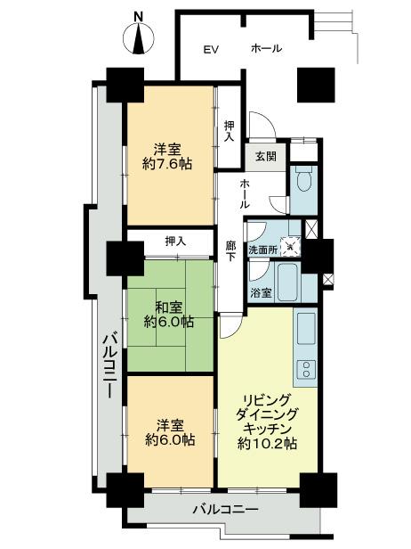 Floor plan. 3LDK, Price 12.3 million yen, Occupied area 69.43 sq m , Balcony area 20.1 sq m Floor
