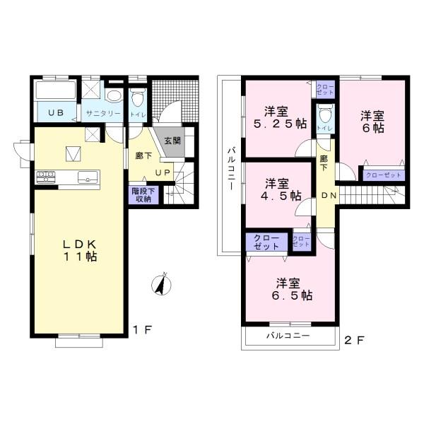 Floor plan. (1 Building), Price 26,800,000 yen, 4LDK, Land area 125.49 sq m , Building area 95.24 sq m