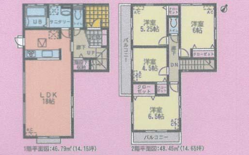 Floor plan. (1 Building), Price 26,800,000 yen, 4LDK, Land area 125.49 sq m , Building area 95.24 sq m
