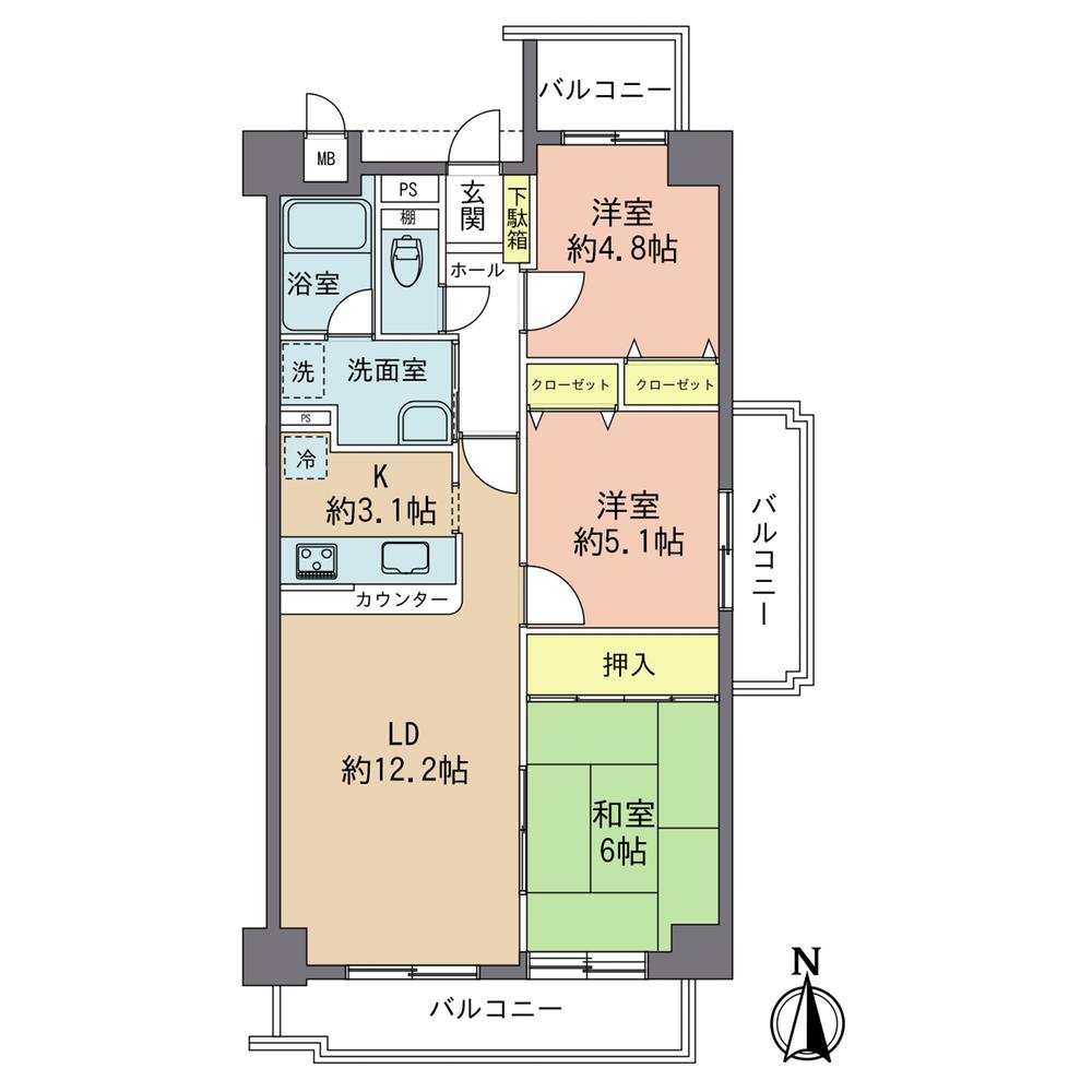 Floor plan. 4LDK, Price 16.3 million yen, Occupied area 70.44 sq m , Balcony area 14.55 sq m
