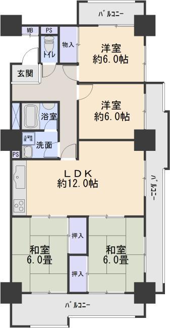 Floor plan. 4LDK, Price 12.8 million yen, Occupied area 83.29 sq m , Balcony area 21.23 sq m