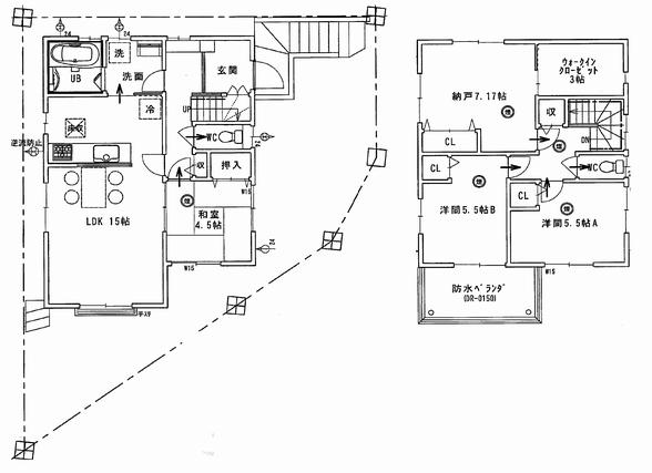 Floor plan. 29,160,000 yen, 4LDK + S (storeroom), Land area 109.21 sq m , Building area 97.73 sq m Floor