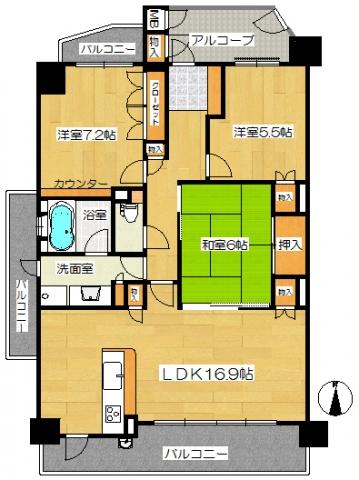 Floor plan. 3LDK, Price 20.8 million yen, Occupied area 80.23 sq m , Balcony area 16 sq m floor plan