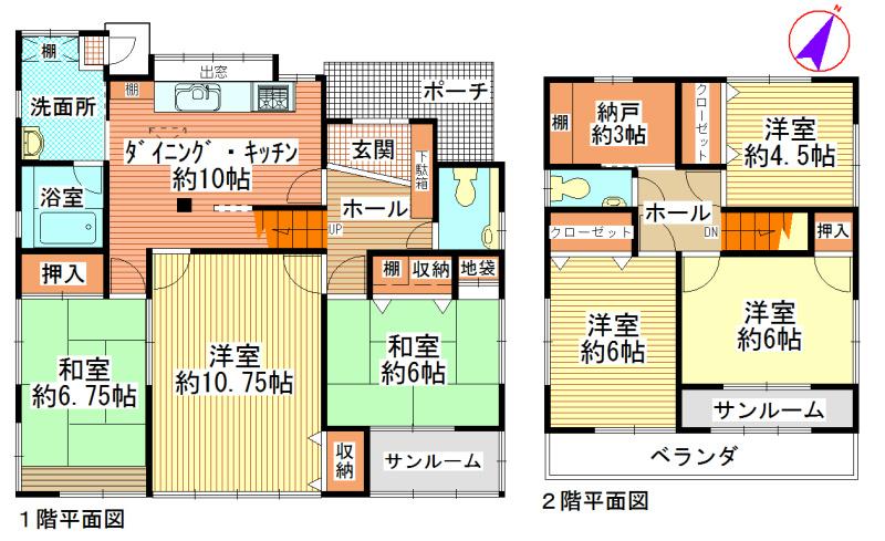 Floor plan. 16,900,000 yen, 6DK+S, Land area 226.13 sq m , Building area 136.27 sq m