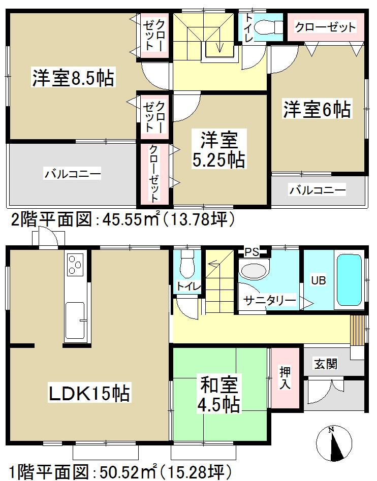 Floor plan. (Building 2), Price 28.8 million yen, 4LDK, Land area 154.8 sq m , Building area 96.07 sq m