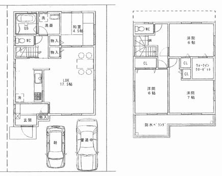 Compartment view + building plan example. Building plan example, Land price 9,958,000 yen, Land area 106.19 sq m , Building price 22,030,000 yen, Building area 102.27 sq m free design