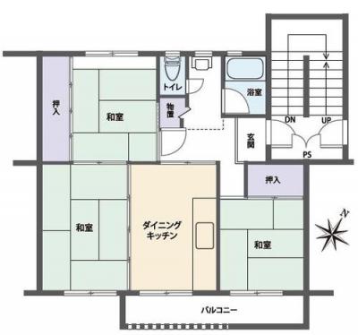 Floor plan. 3DK, Price 3.9 million yen, Occupied area 48.99 sq m , Balcony area 5.87 sq m