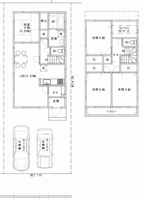 Building plan example (floor plan). 3 cars parking Allowed Depending on the model