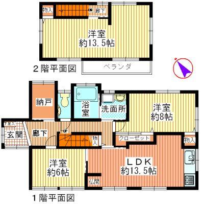 Floor plan. 13.4 million yen, 3LDK+S, Land area 185.42 sq m , Building area 100.34 sq m