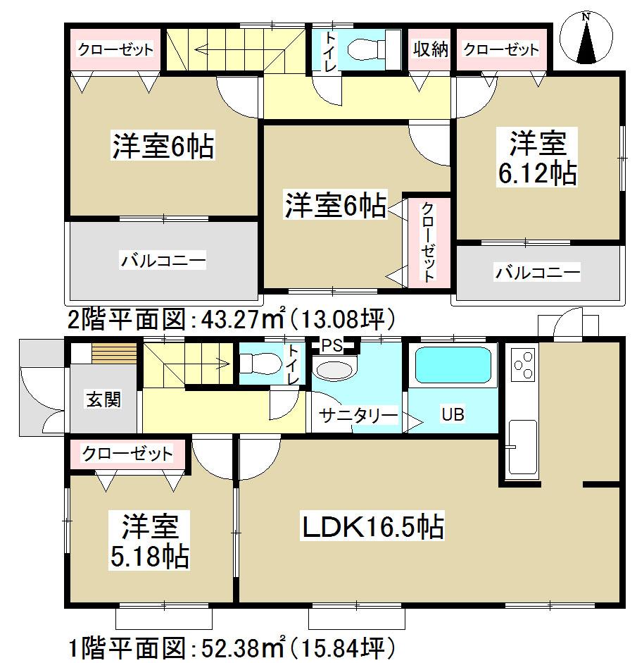 Floor plan. (Building 2), Price 24,800,000 yen, 4LDK, Land area 149.13 sq m , Building area 95.65 sq m
