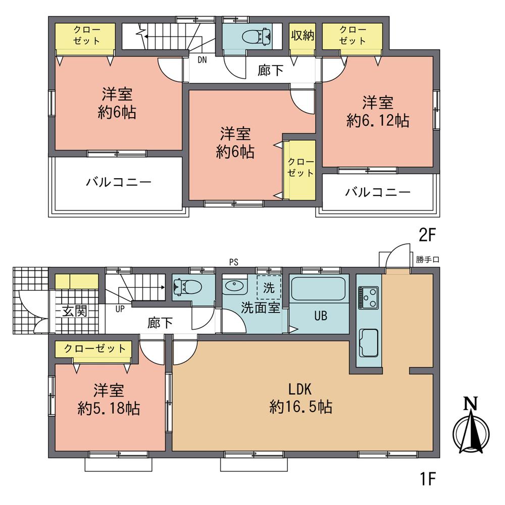 Floor plan. (Building 2), Price 24,800,000 yen, 4LDK, Land area 149.13 sq m , Building area 95.65 sq m