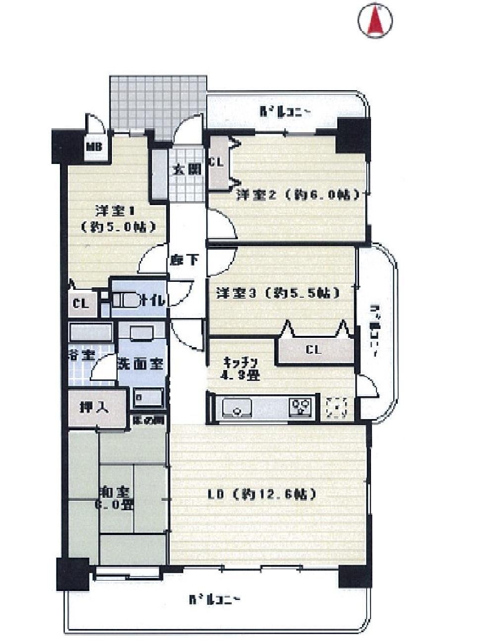 Floor plan. 4LDK, Price 13.8 million yen, Occupied area 80.15 sq m , Balcony area 19.46 sq m