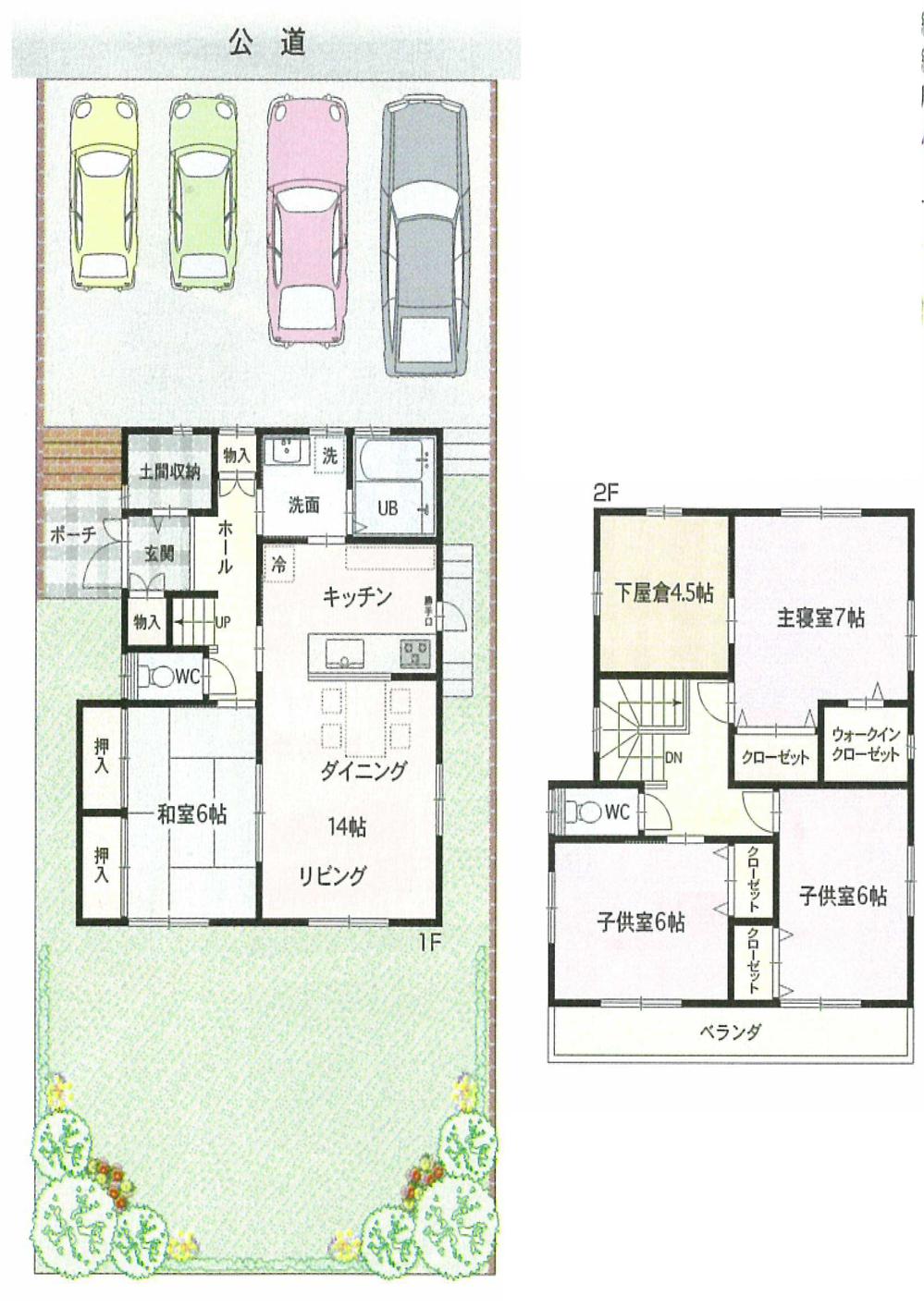 Compartment view + building plan example. Building plan example (north) 4LDK, Land price 10 million yen, Land area 186 sq m , Building price 21 million yen, Building area 105.16 sq m