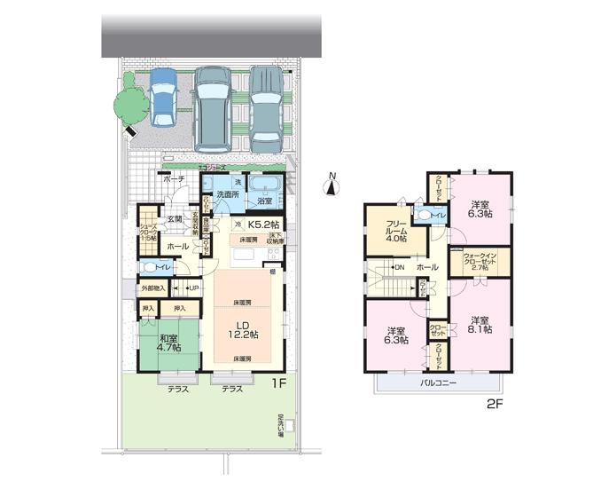 Floor plan. (No.2), Price 34,800,000 yen, 4LDK+3S, Land area 160.96 sq m , Building area 124 sq m