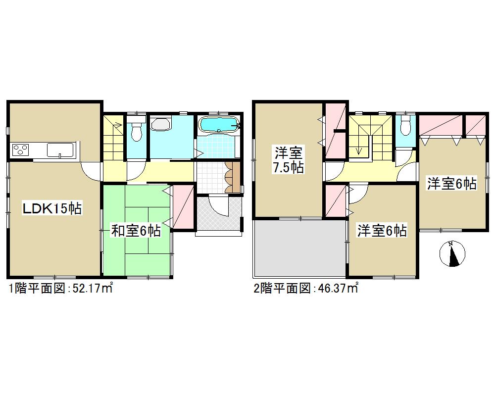 Floor plan. (Building 2), Price 21,400,000 yen, 4LDK, Land area 160 sq m , Building area 98.54 sq m