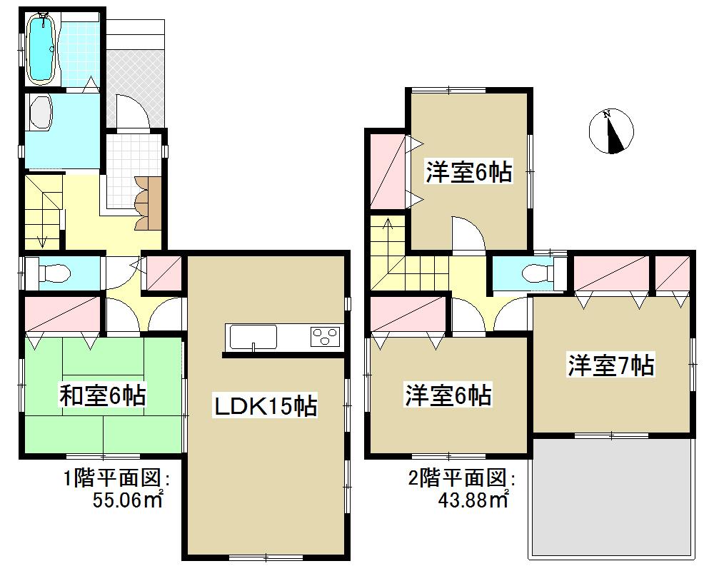 Floor plan. (6 Building), Price 19,400,000 yen, 4LDK, Land area 174 sq m , Building area 98.94 sq m