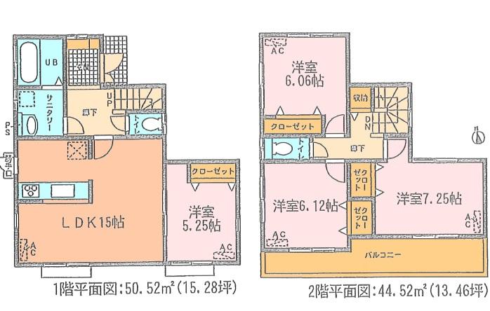 Floor plan. (Building 2), Price 29,800,000 yen, 4LDK, Land area 142.43 sq m , Building area 95.04 sq m