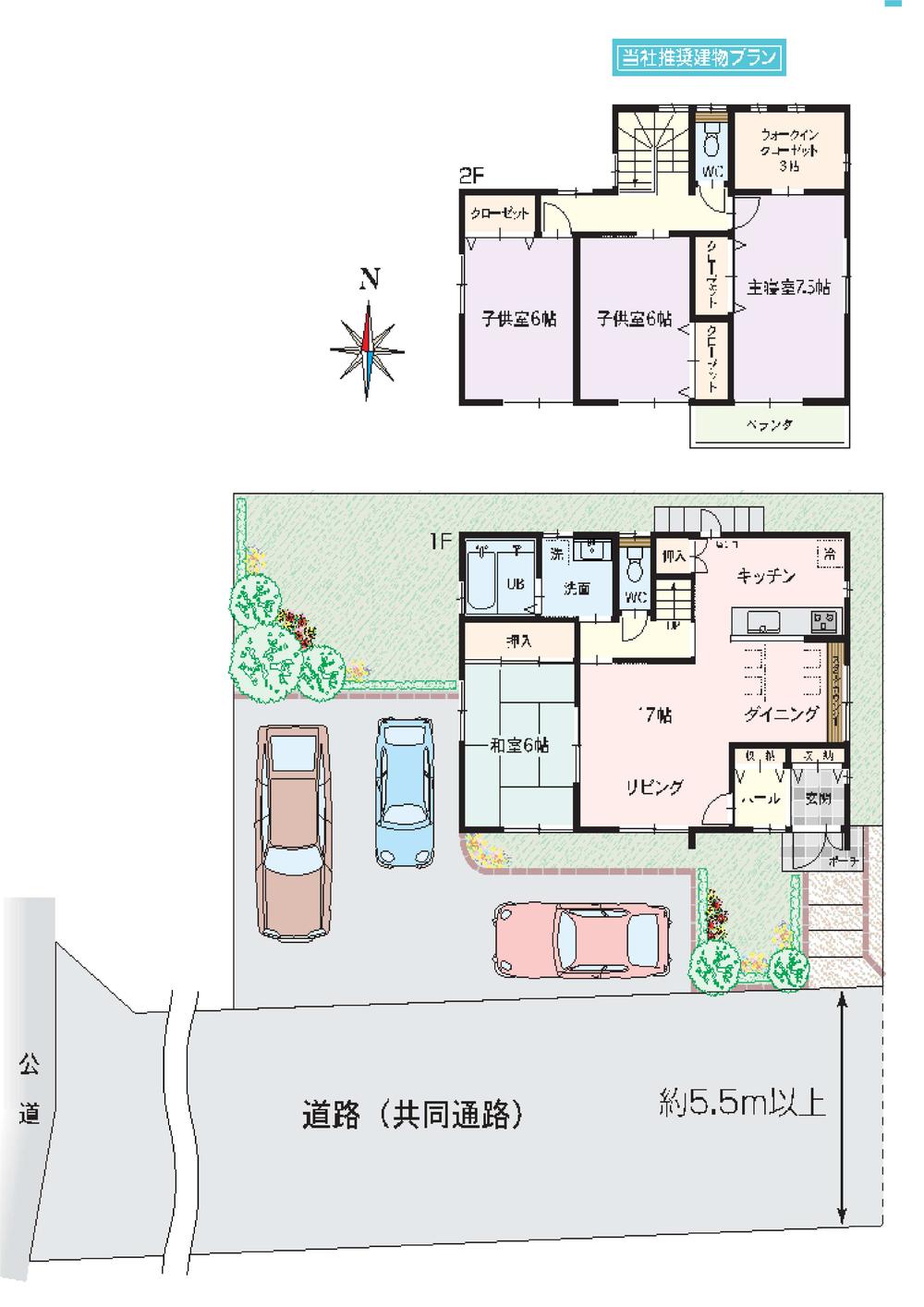 Compartment view + building plan example. Building plan example (A) 4LDK, Land price 11.5 million yen, Land area 169.98 sq m , Building price 21.3 million yen, Building area 110.96 sq m