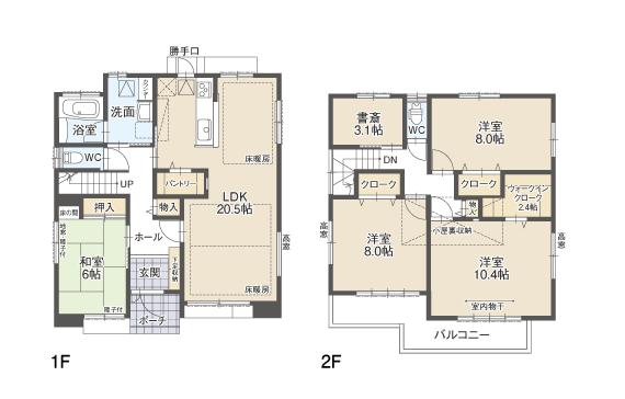 Floor plan. (H Building), Price 30,800,000 yen, 4LDK, Land area 183.94 sq m , Building area 133.76 sq m