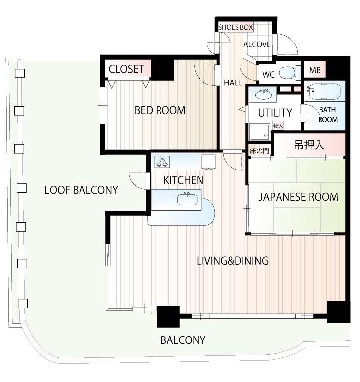 Floor plan. 2LDK, Price 13.8 million yen, Occupied area 79.76 sq m , Balcony area 49.15 sq m