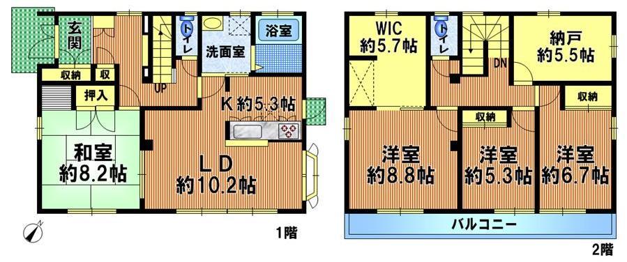 Floor plan. 26,800,000 yen, 4LDK + 2S (storeroom), Land area 191.49 sq m , Building area 133.09 sq m