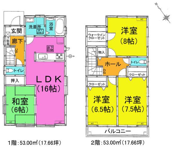 Floor plan. Price 24,800,000 yen, 4LDK, Land area 160.28 sq m , Building area 106 sq m