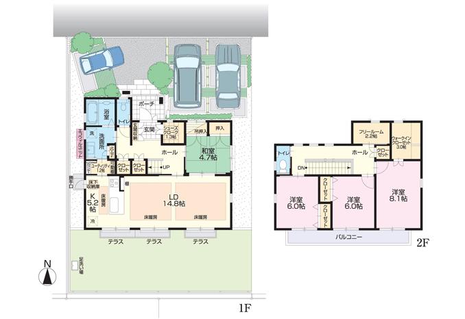 Floor plan. (Town primary No1 of Blue Sky), Price 40,300,000 yen, 4LDK+3S, Land area 204.59 sq m , Building area 130 sq m