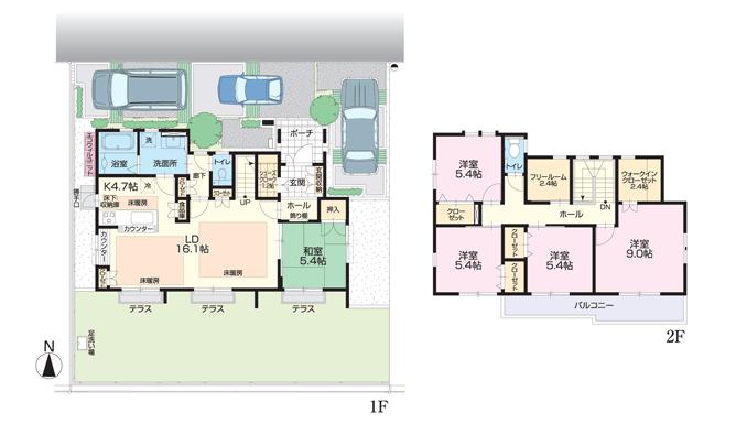 Floor plan. (Blue Sky of the city primary No, 2), Price 41,800,000 yen, 5LDK+3S, Land area 203.46 sq m , Building area 135 sq m