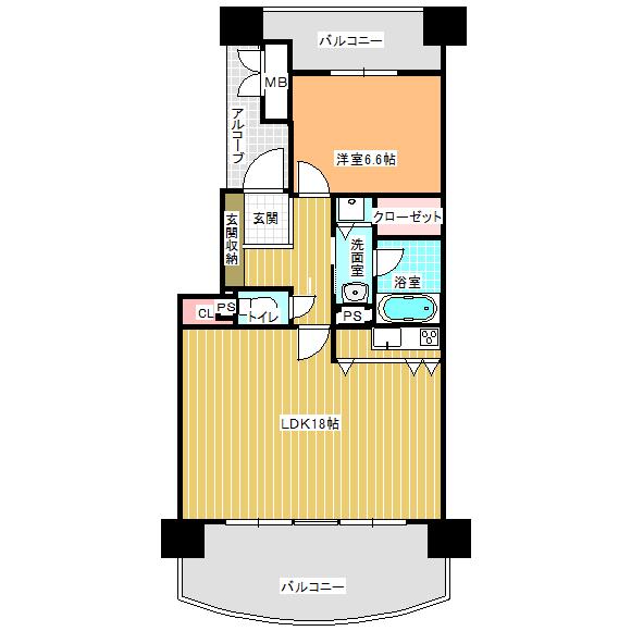 Floor plan. 1LDK, Price 16.8 million yen, Footprint 57.7 sq m , Balcony area 19.11 sq m