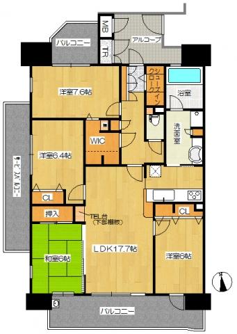 Floor plan. 4LDK, Price 23.8 million yen, Footprint 100.19 sq m , Between the balcony area 24.2 sq m floor plan