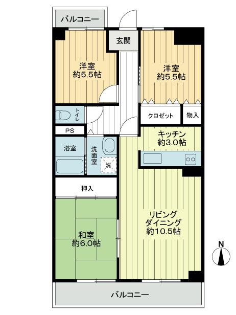 Floor plan. 3LDK, Price 7.8 million yen, Footprint 68.4 sq m , Balcony area 11.76 sq m