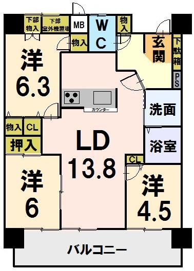 Floor plan. 3LDK, Price 11.8 million yen, Occupied area 70.21 sq m Floor