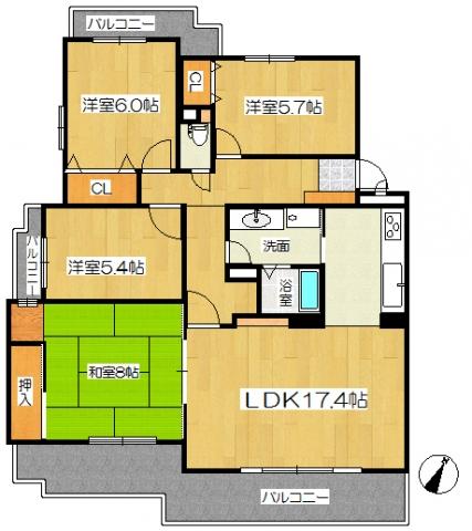 Floor plan. 4LDK, Price 10.8 million yen, Occupied area 94.74 sq m , Between the balcony area 20.8 sq m floor plan