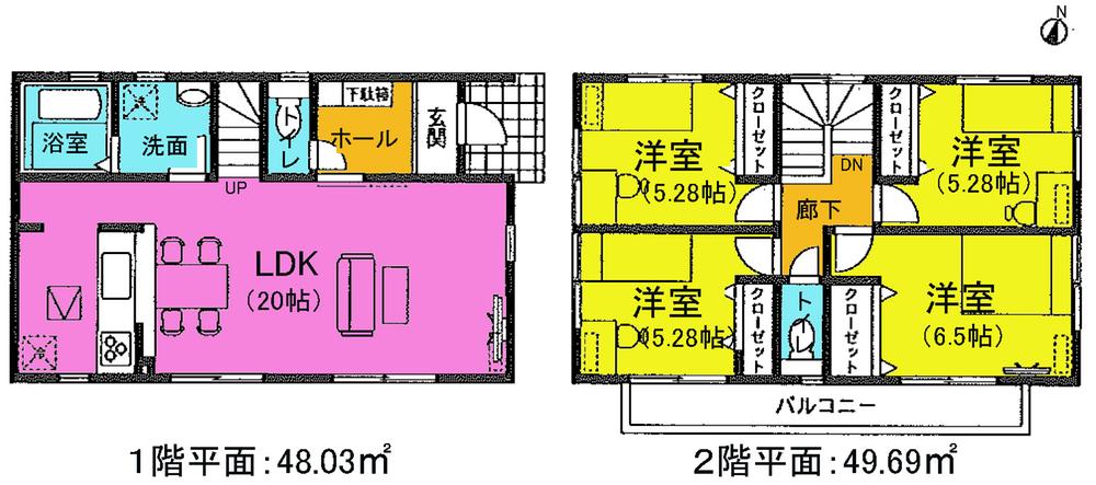 Floor plan. (5 Building), Price 21.5 million yen, 4LDK, Land area 148 sq m , Building area 97.72 sq m