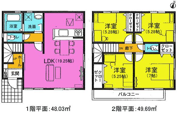 Floor plan. Price 17.8 million yen, 4LDK, Land area 148 sq m , Building area 97.72 sq m