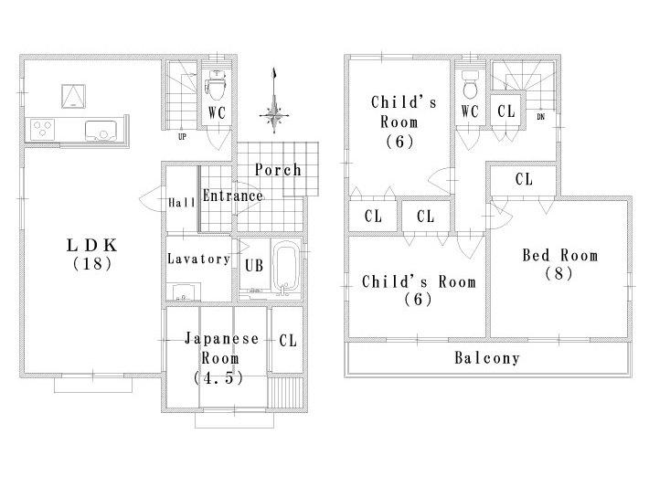 Building plan example (floor plan). Building plan example (No. 1 place) 4LDK, Land price 15 million yen, Land area 145.63 sq m , Building price 19.5 million yen, Building area 101.04 sq m