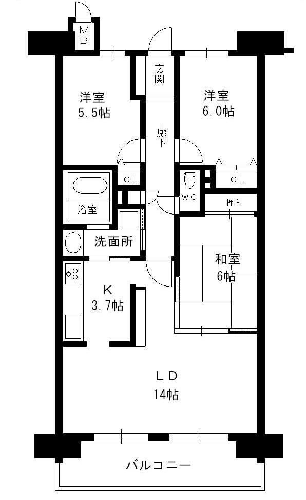 Floor plan. 3LDK, Price 13 million yen, Footprint 75.6 sq m , Balcony area 10.71 sq m