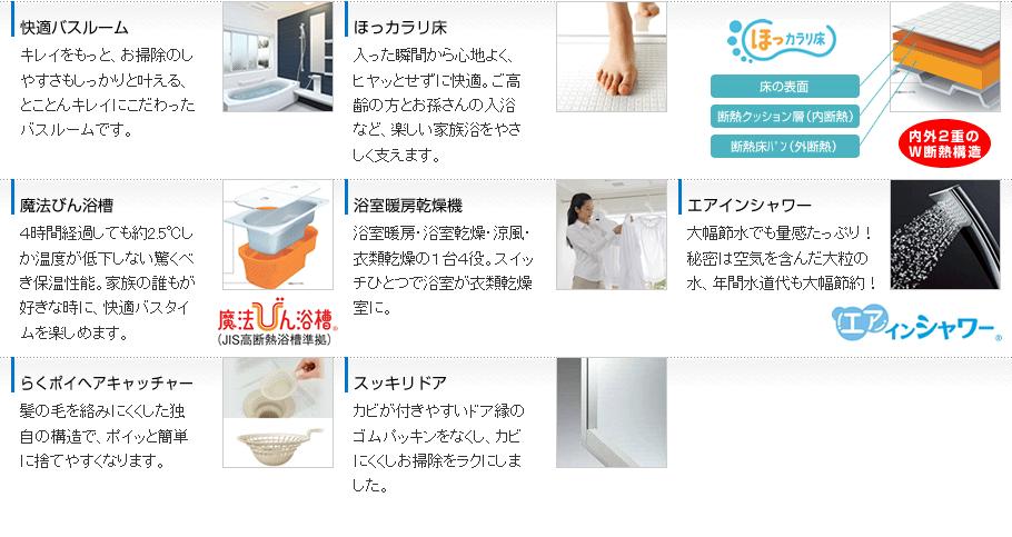 Other Equipment. It was to eliminate the "Hiyatsu" feeling of the feet "hot KARARI floor" and the cold hard of hot water "thermos bathtub", Lead to significant savings of water bill is a comfortable standard equipment, such as "air-in shower". 