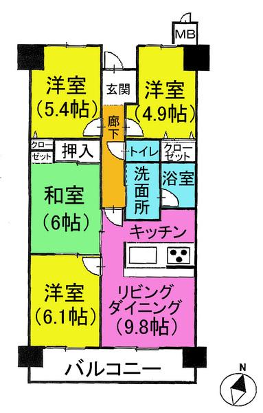 Floor plan. 4LDK, Price 10.9 million yen, Occupied area 74.19 sq m , Balcony area 9.82 sq m