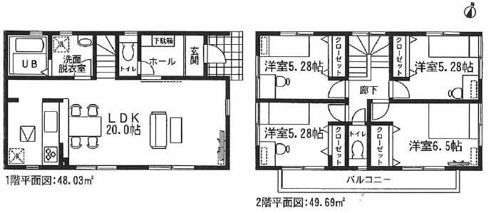 Floor plan. (5 Building), Price 22,900,000 yen, 4LDK, Land area 148 sq m , Building area 97.72 sq m